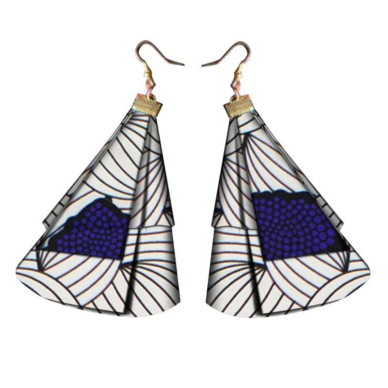 white blue Handmade African Fabric Tassels Earrings