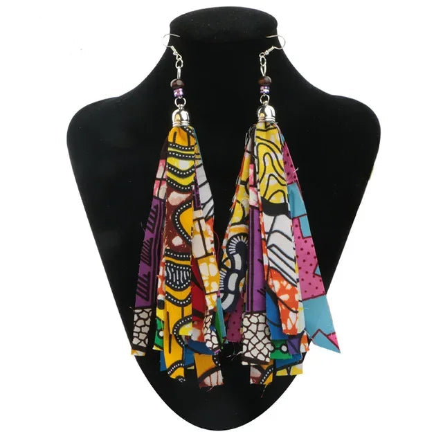 multi color Handmade African Fabric Tassels Earrings