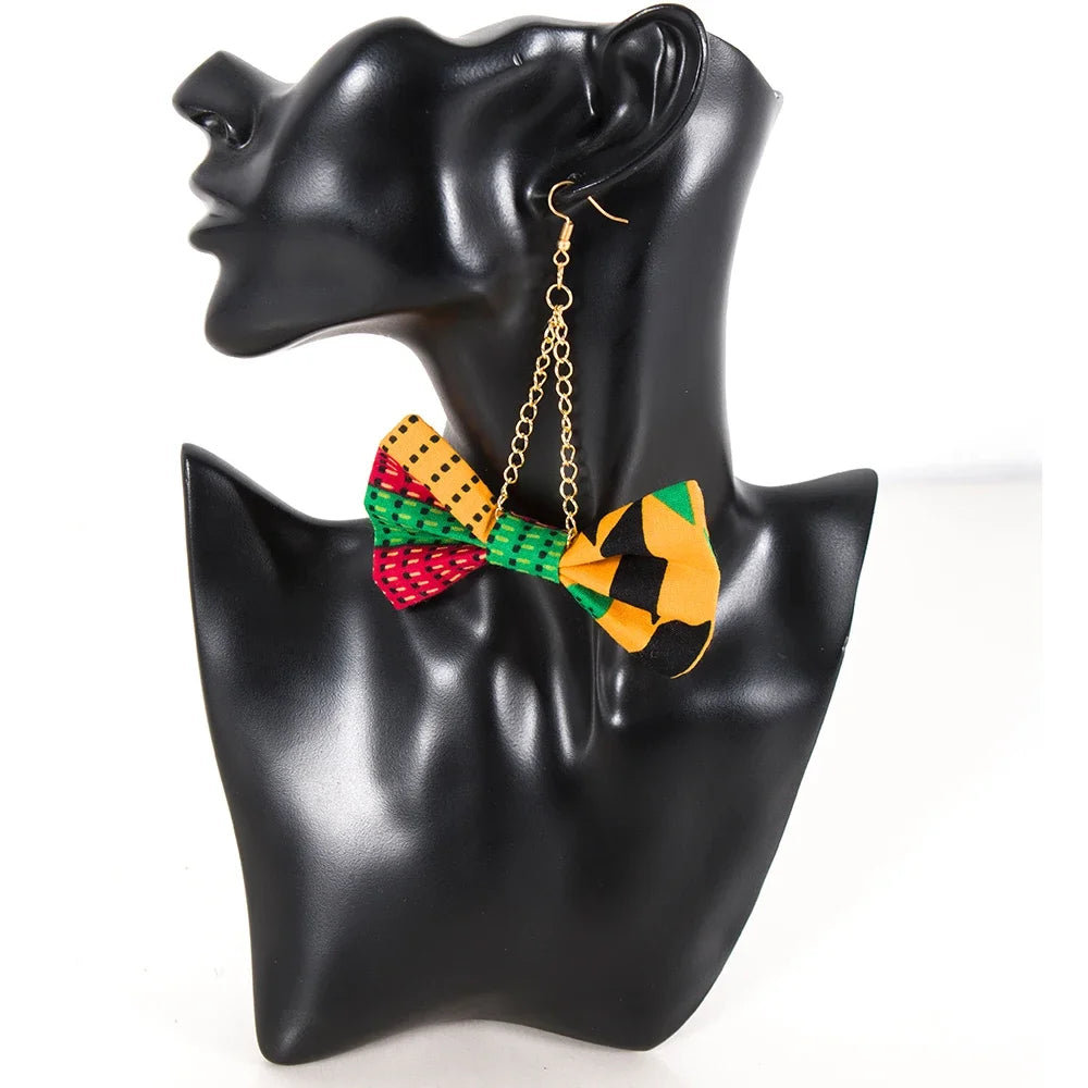 yellow green Handmade African Fabric Tassels Earrings