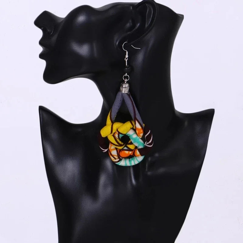 yellow Handmade African Fabric Tassels Earrings