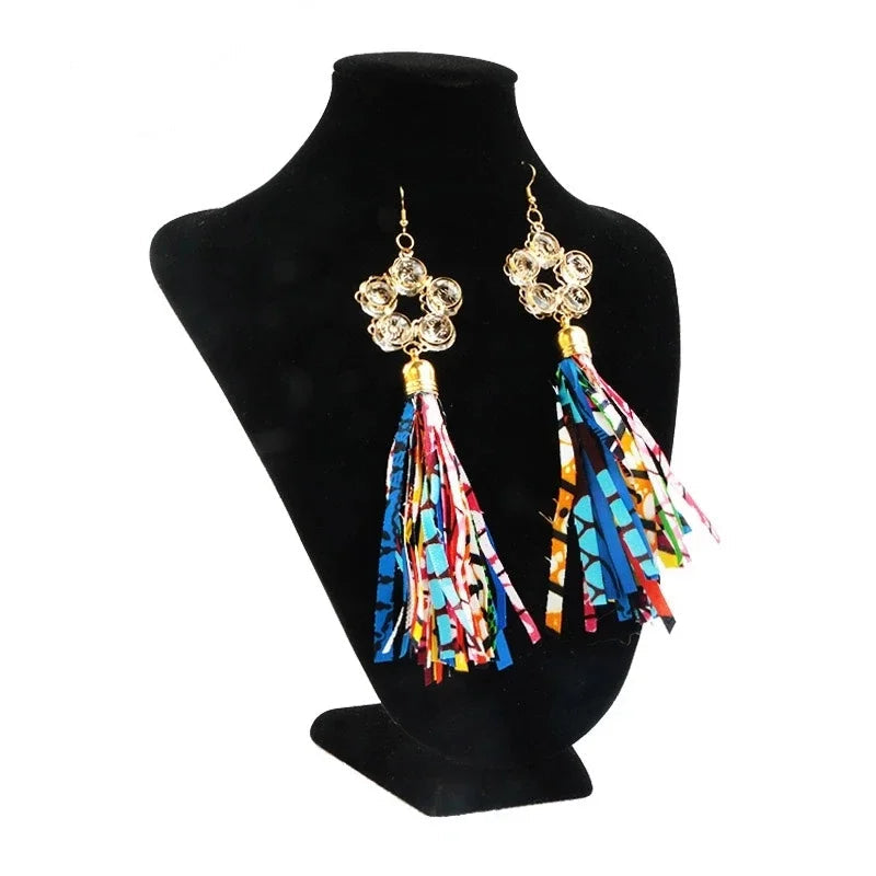multi color Handmade African Fabric Tassels Earrings