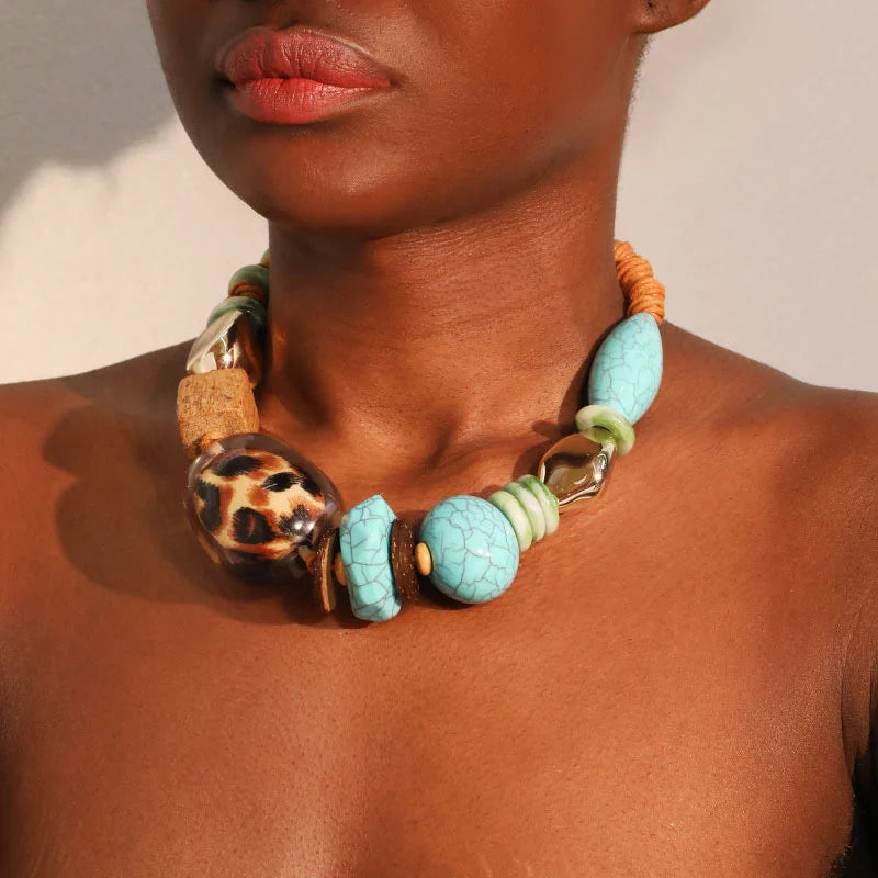 Model using Handmade Bohemian Statement Beads Necklace