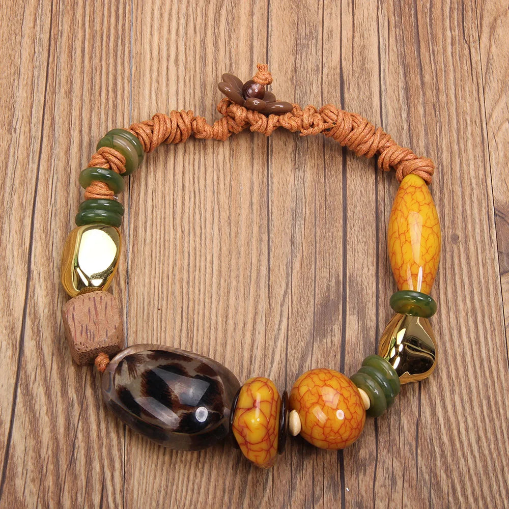 Brown Handmade Bohemian Statement Beads Necklace