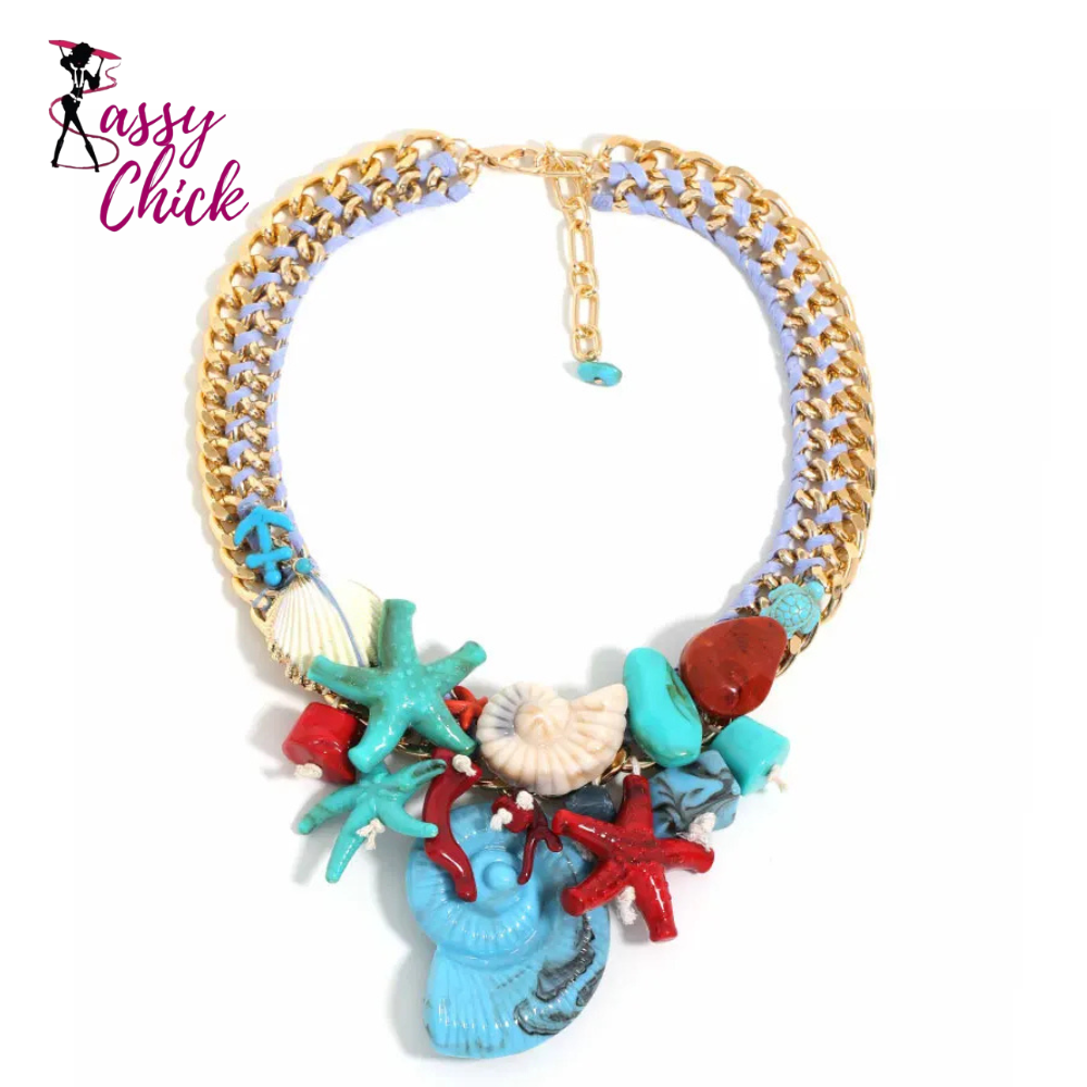 Handmade Boho Beads Conch & Starfish Necklace Sassy Chick Logo