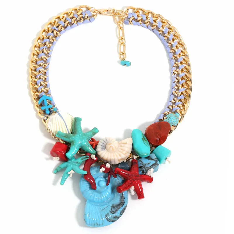 Handmade Boho Beads Conch & Starfish Necklace