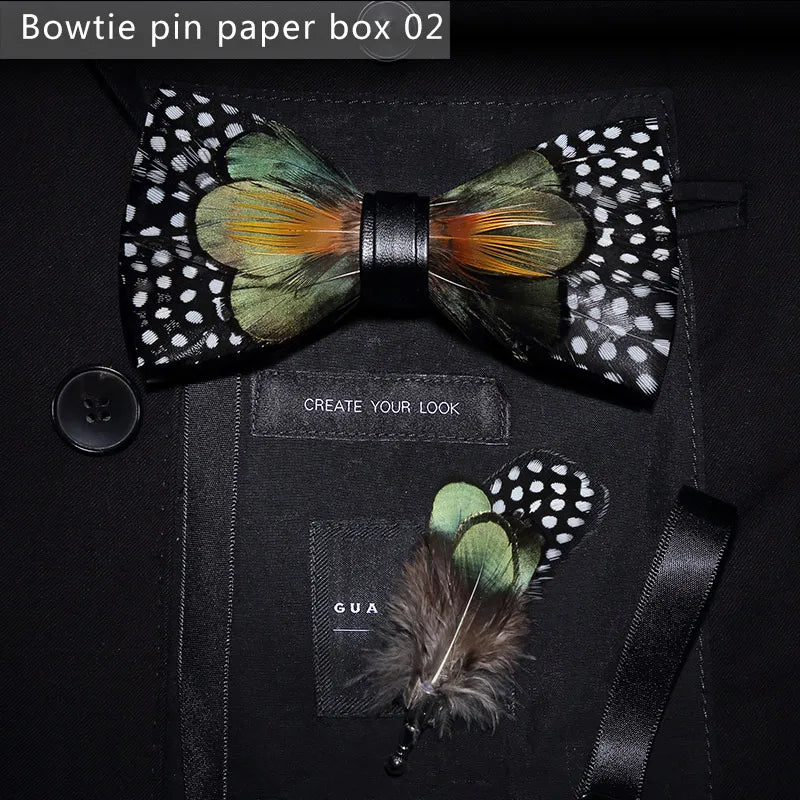 Green Handmade Colorful Brooch Feather Bowtie