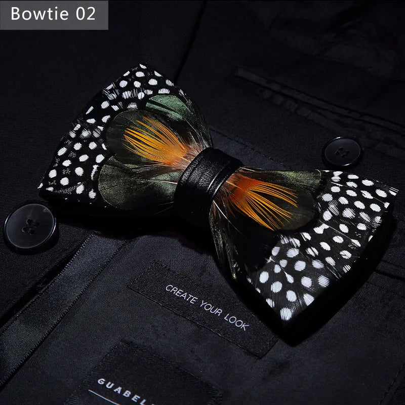 Black Handmade Colorful Brooch Feather Bowtie