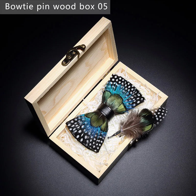 Blue Handmade Colorful Brooch Feather Bowtie