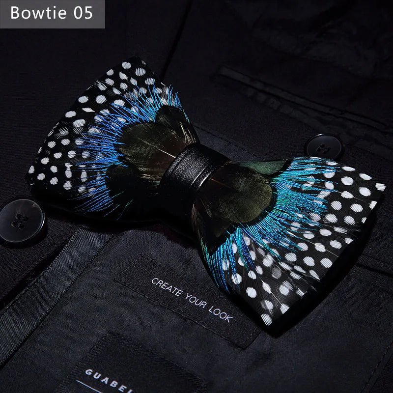 Handmade Colorful Brooch Feather Bowtie