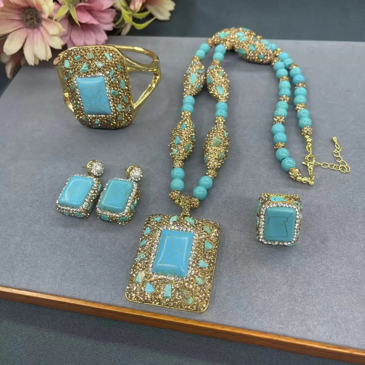 Handmade Inlaid Turquoise Jewelry Set