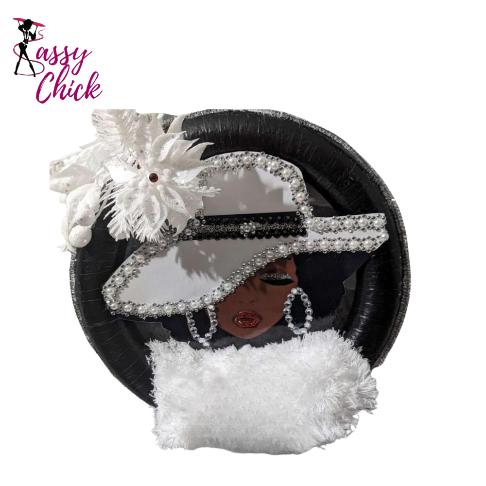 Handmade Lady White Hat Wreath Sassy Chick Logo