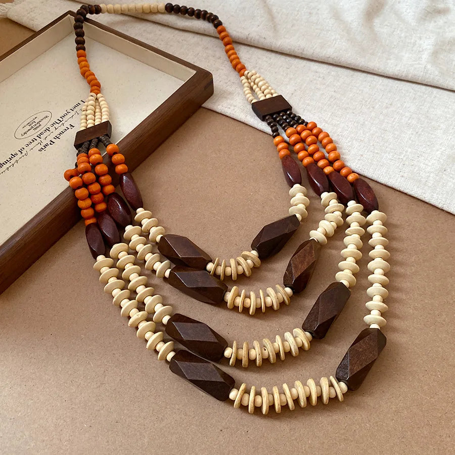 Handmade Multi Layer Round Wooden Beaded Necklaces