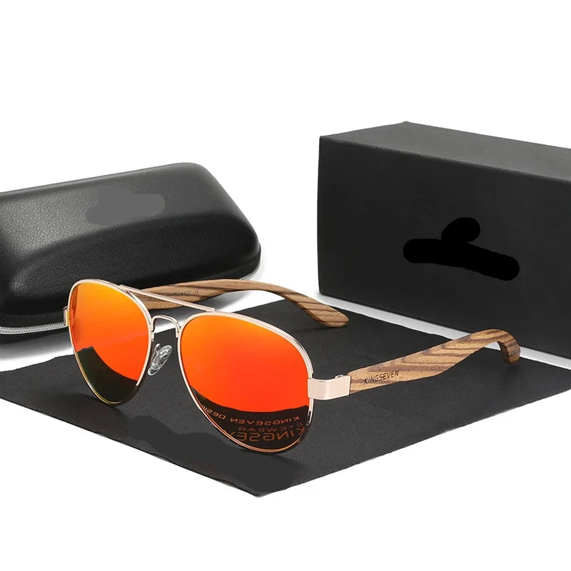 Handmade Wood UV400 Polarized Sunglasses orange