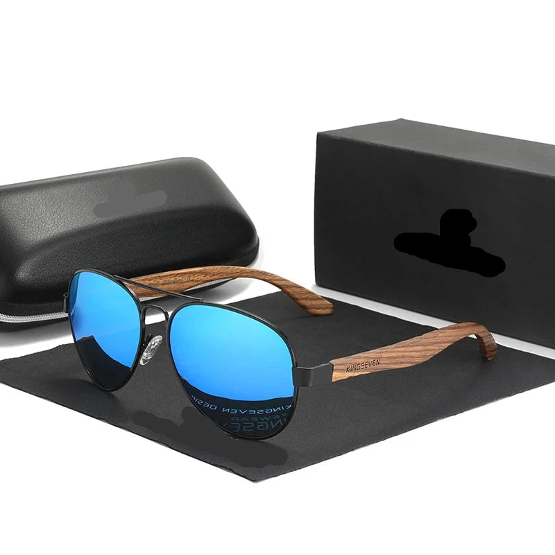 Handmade Wood UV400 Polarized Sunglasses blue