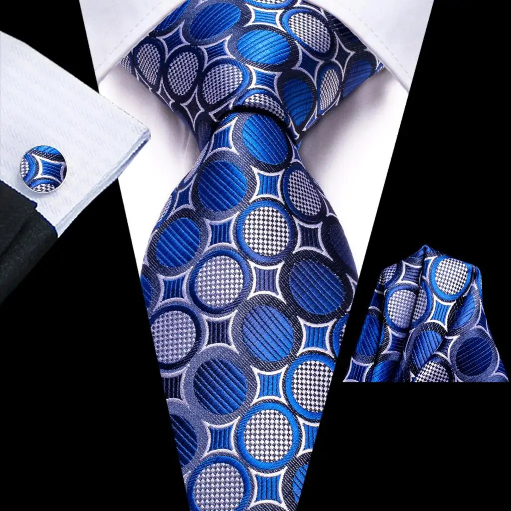 blue white circle pattern necktie set