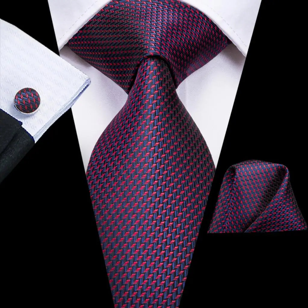 Red Hanky Cufflink Purple Floral Striped Paisley Silk Wedding Tie