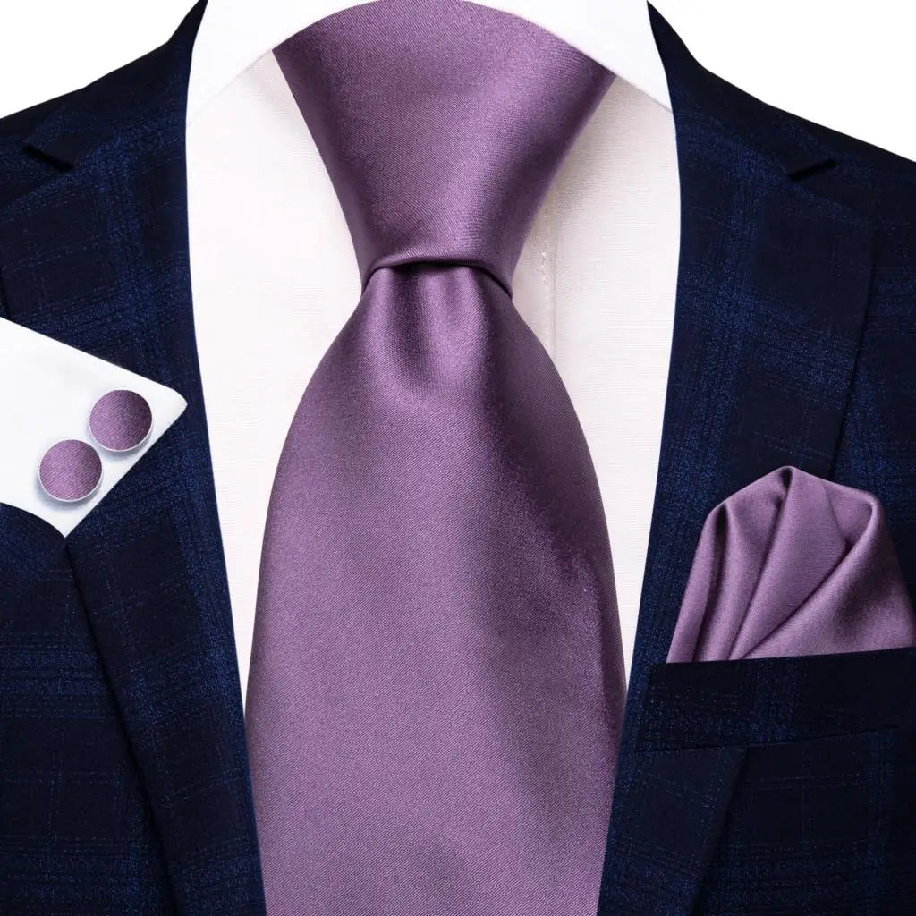 Hanky Cufflink Purple Floral Striped Paisley Silk Wedding Tie