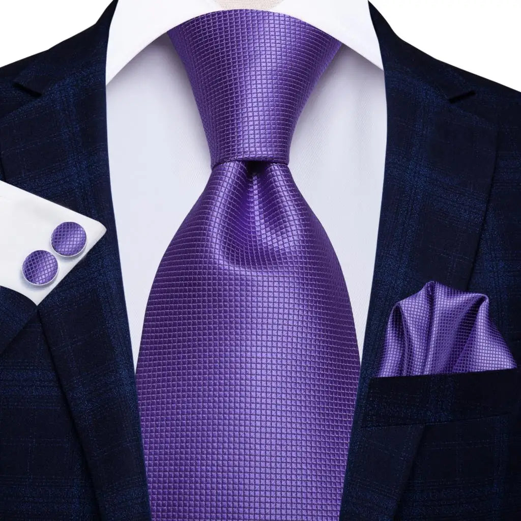 Hanky Cufflink Purple Floral Striped Paisley Silk Wedding Tie