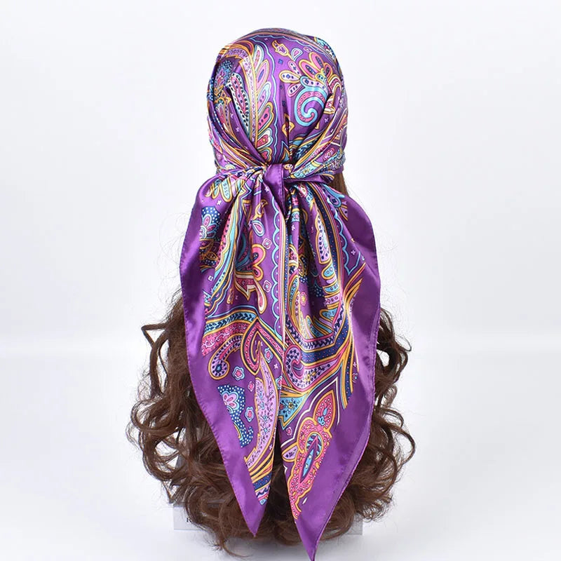 Headband Foulard Satin 90*90cm Silk Shawl Square Scarf