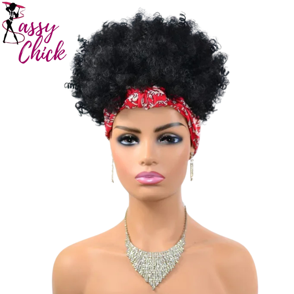 Headband Wigs Short Afro Kinky Curly Sassy Chick Logo
