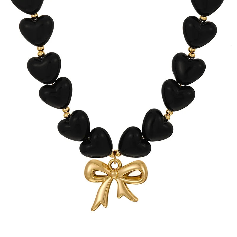 Black Heart Shaped Resin Love Beaded Necklace
