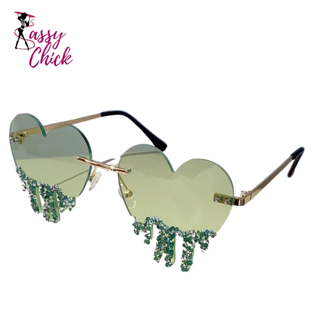 Heart Shaped Rhinestones Sunglasses Sassy Chick Logo