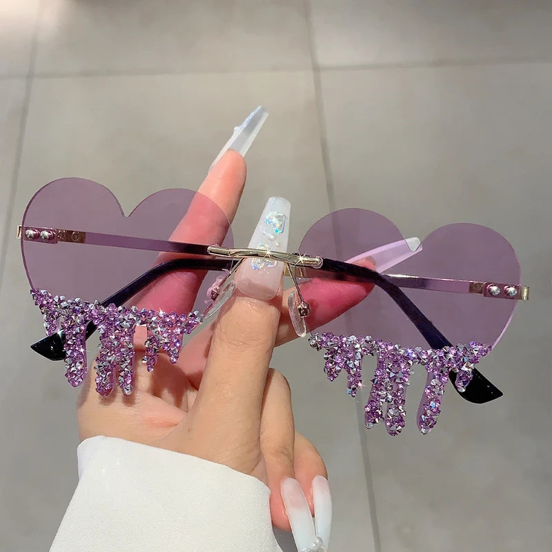 Purple Heart Shaped Rhinestones Sunglasses