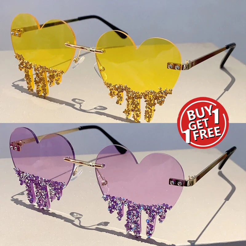 gold purple Heart Shaped Rhinestones Sunglasses
