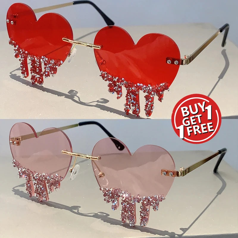 red and purple Heart Shaped Rhinestones Sunglasses