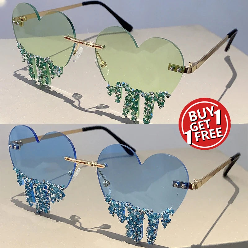 green and blue Heart Shaped Rhinestones Sunglasses
