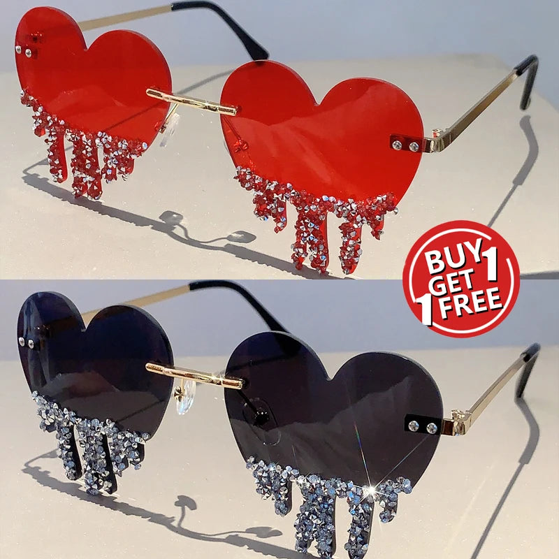 red and black Heart Shaped Rhinestones Sunglasses