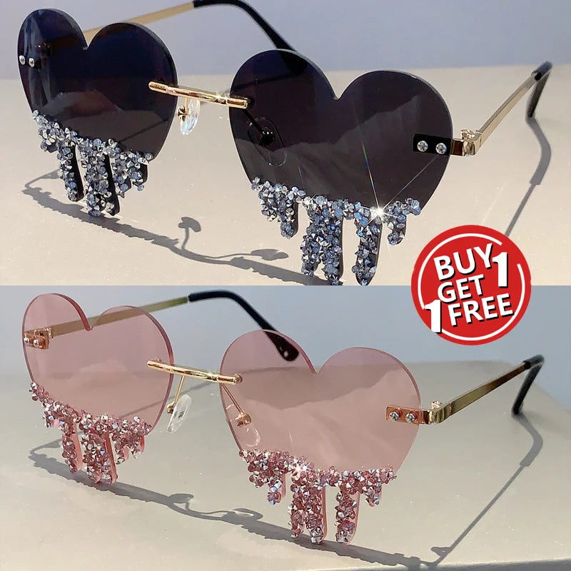 black and pink Heart Shaped Rhinestones Sunglasses