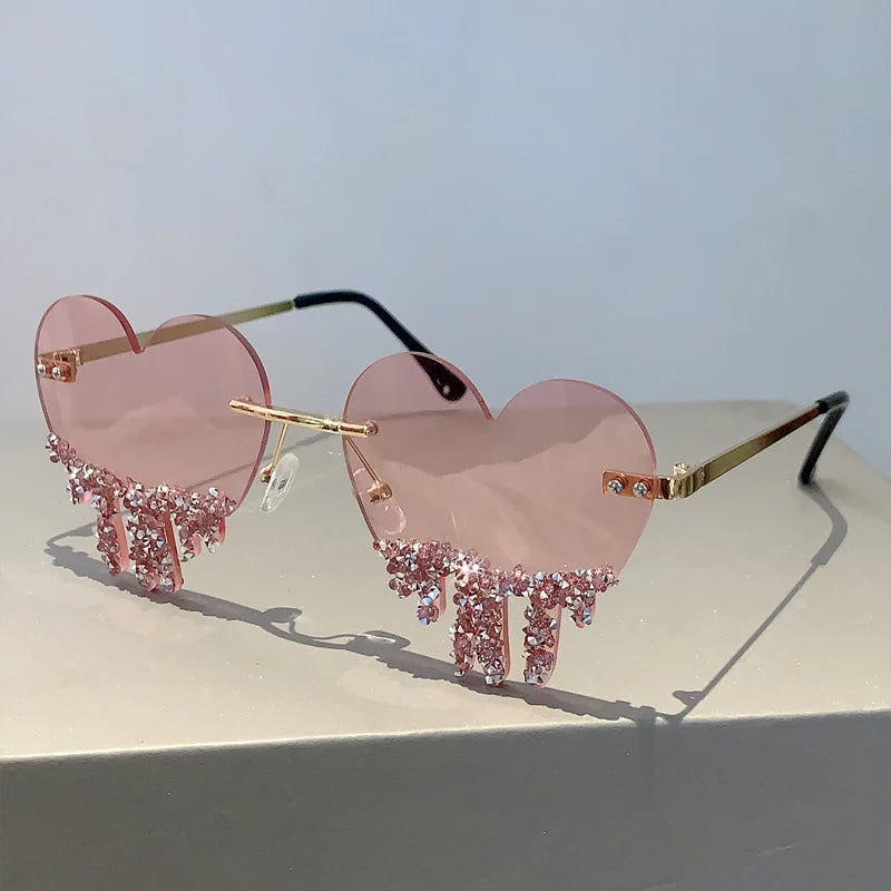 pink Heart Shaped Rhinestones Sunglasses