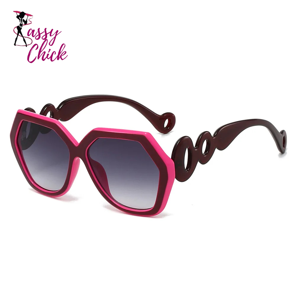 Hexagon Hollow Out Circle Elegant Travel Ladies Sunglasses Sassy Chick Logo