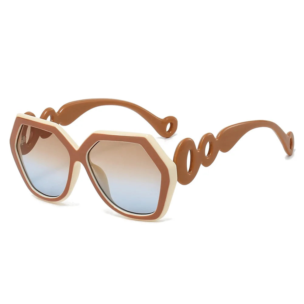 Brown Hexagon Hollow Out Circle Elegant Travel Ladies Sunglasses