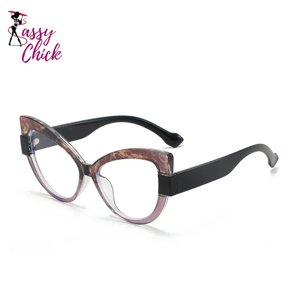 High-definition Color Blocking Large Frame Cat Eye Sassy Chick Logo