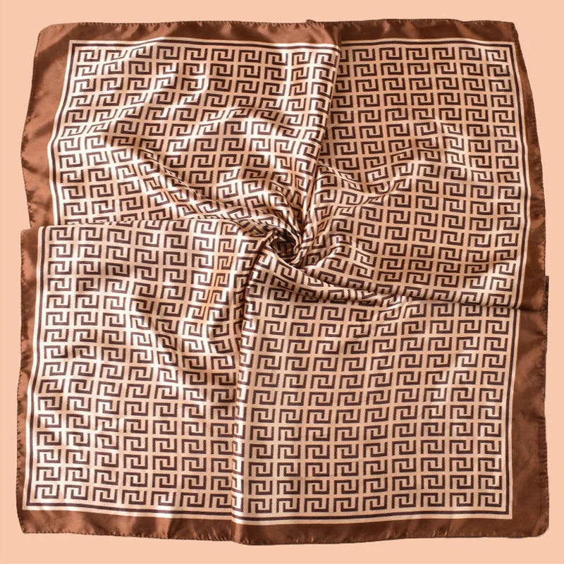 Brown High Quality Foulard Silk Headwraps Scarf