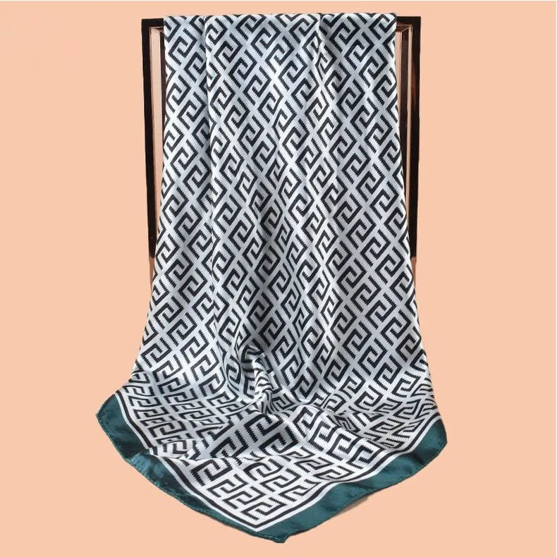 Green High Quality Foulard Silk Headwraps Scarf