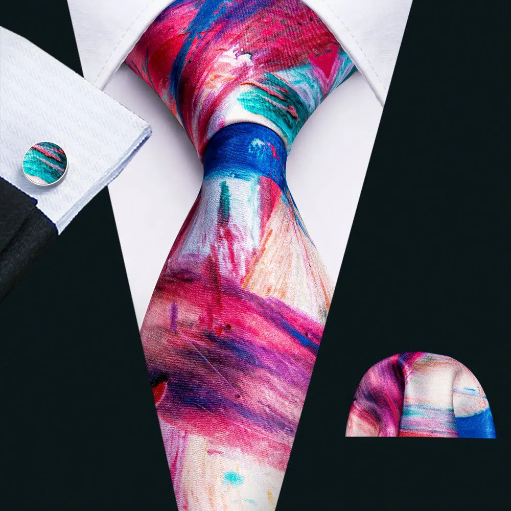 Colorful High Quality Pocket Square Cufflinks Silk Tie