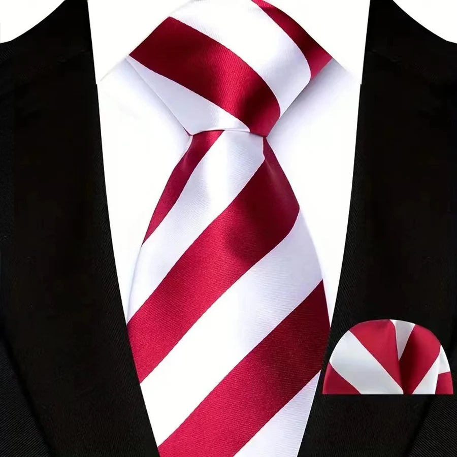 High Quality Wine Red Floral Dot Plaid Men Tie Pocket Square Set