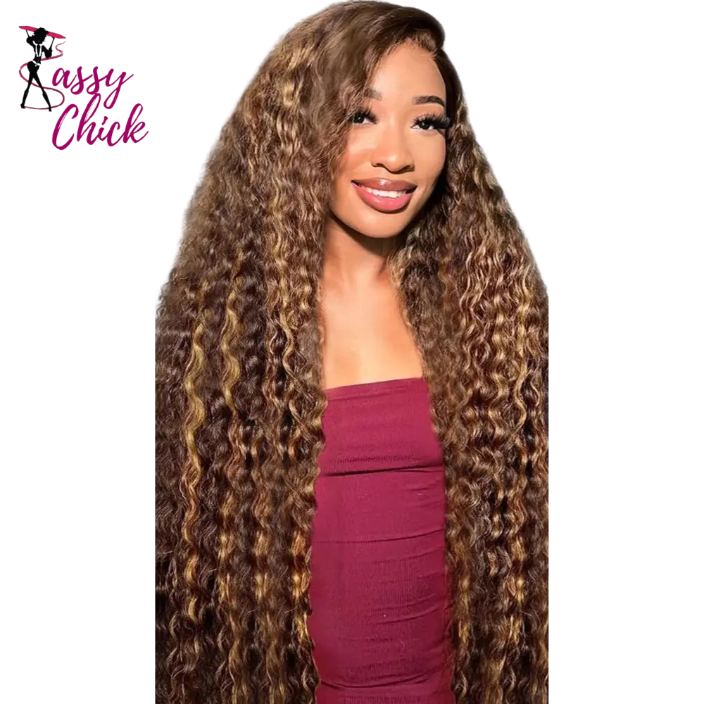 Highlight Ombre Deep Wave 13x4 HD Lace Frontal Wigs Human Hair Sassy Chick Logo