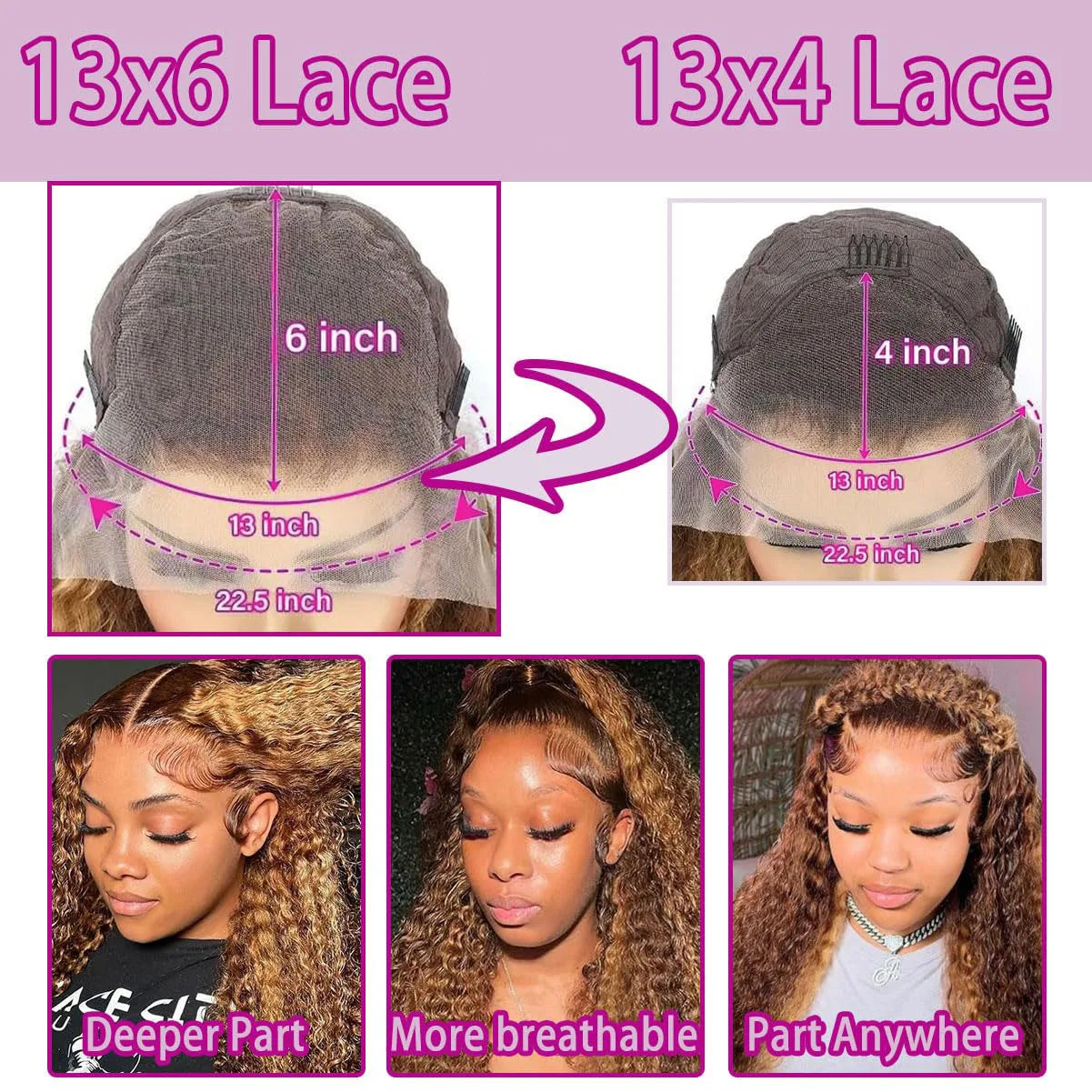 Highlight Ombre Deep Wave 13x4 HD Lace Frontal Wigs Human Hair