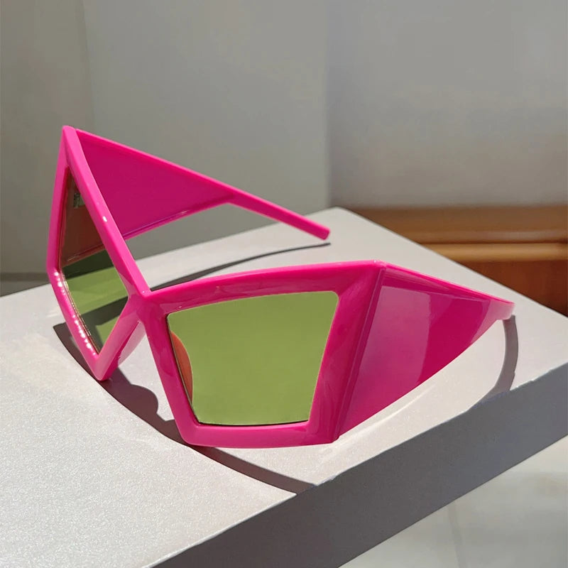 Pink Hip-hop Oversized Cat Eye Sunglasses For Women