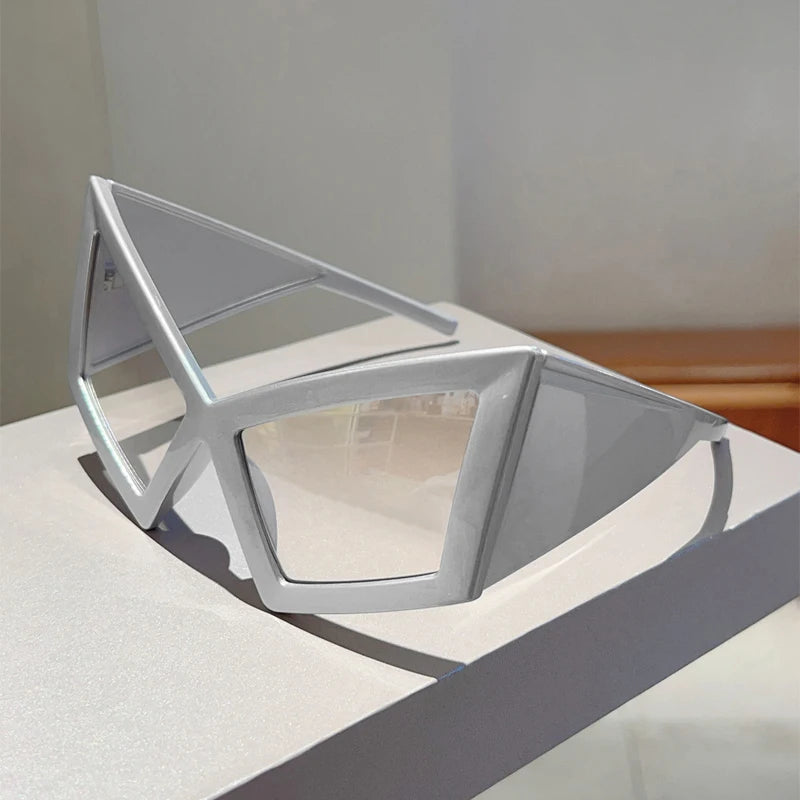 Silver Hip-hop Oversized Cat Eye Sunglasses For Women