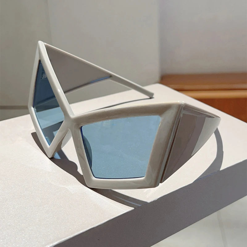 Khaki Hip-hop Oversized Cat Eye Sunglasses For Women