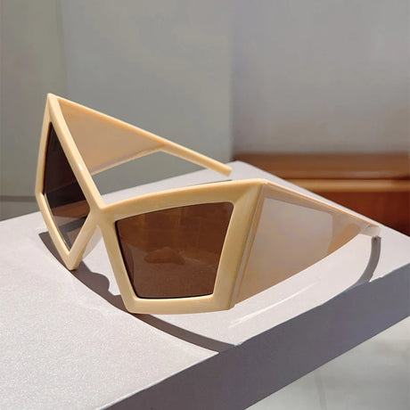 Brown Hip-hop Oversized Cat Eye Sunglasses For Women