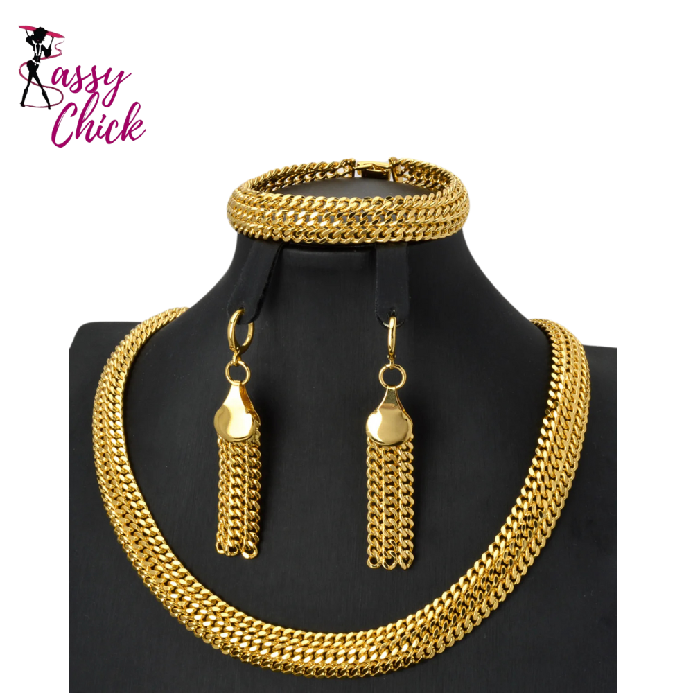 Hip hop Punk Curb Cuban Jewelry Set Sassy Chick Logo