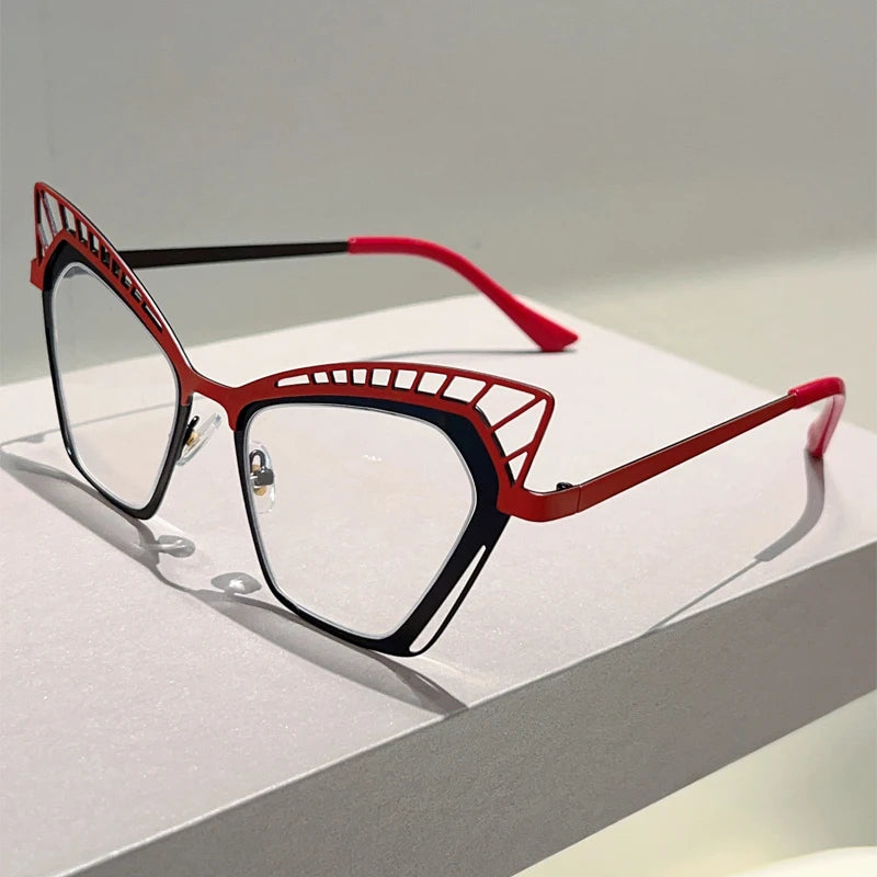 Red Hollowed Rim Cat Eye Eyeglasses