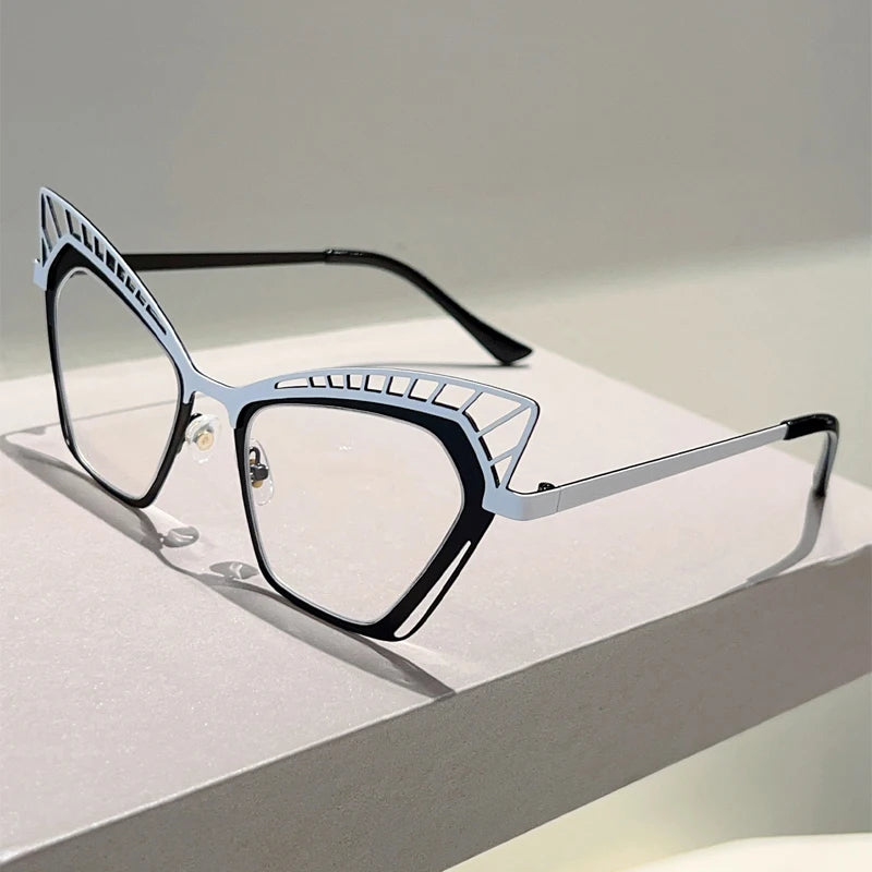Silver black hallowed rim cat eye glasses