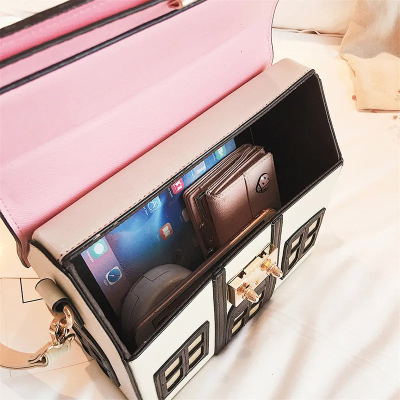 Compartment House Shaped Leather Shoulder Bag